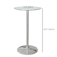 High Top Bar Table, Round Kitchen Table with Tempered Glass Top and Steel Base, Bistro Table for 2 People, Clear
