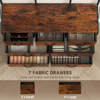 4-In-1 Coat Rack with 7 Drawer Fabric Dresser, Hall Tree with 14 Hooks for Hallway, Entryway, Bedroom, Rustic Brown
