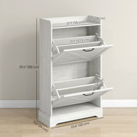 Slim Shoe Storage Cabinet, Farmhouse Shoe Cabinet with 2 Flip Drawers, Adjustable Shelves for 8 Pairs, Distressed White