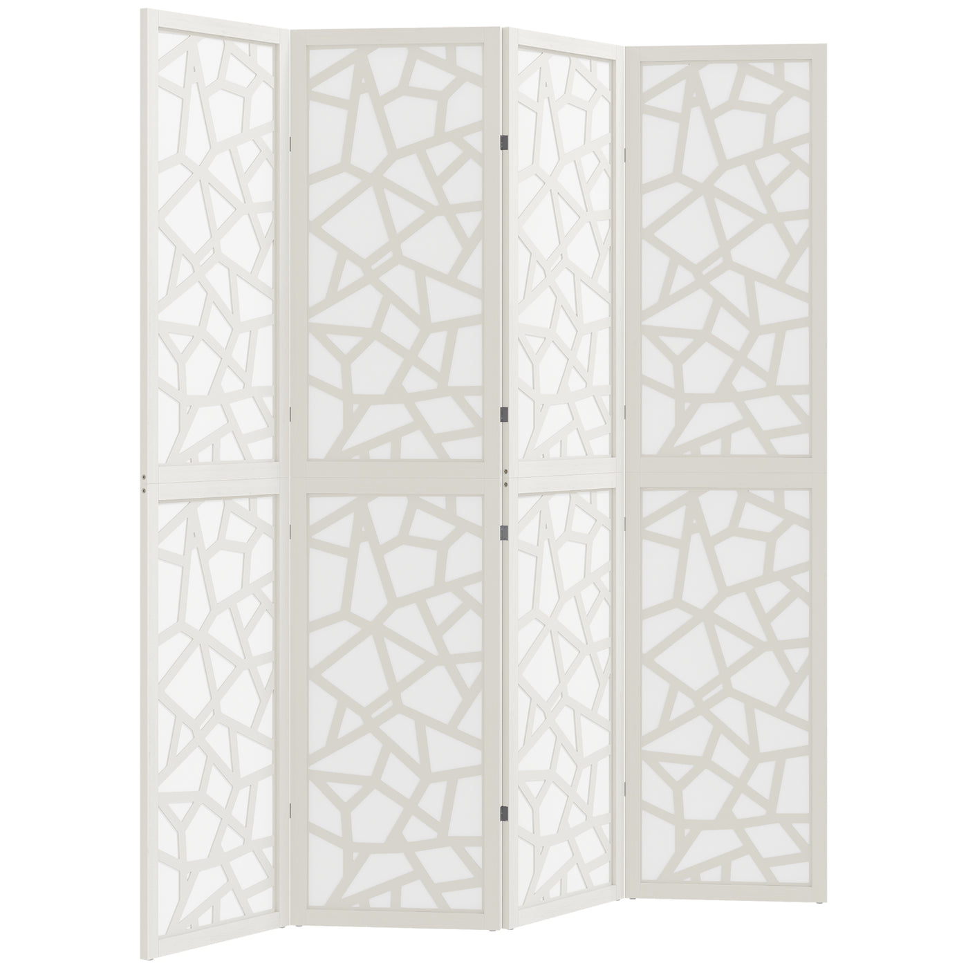 4 Panel Room Divider, 5.6 FT Lightweight Folding Privacy Screen with Geometric Pattern for Living Room, Bedroom, White