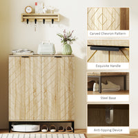 Shoe Storage Cabinet for 15 Pairs, Freestanding Shoe Cabinet with Doors and Adjustable Shelves for Hallway, Oak