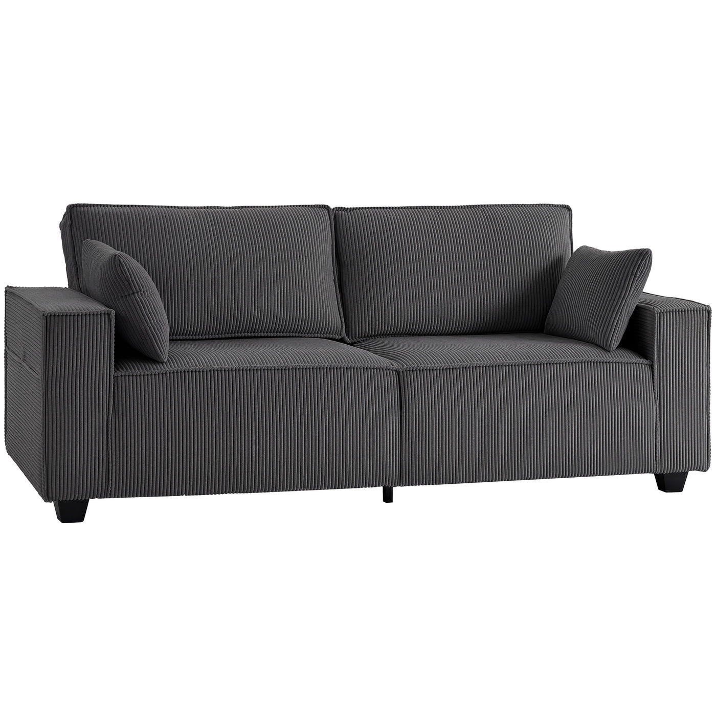 86" 3 Seater Sofa, Modern Corduroy Upholstered Couch, Dark Grey