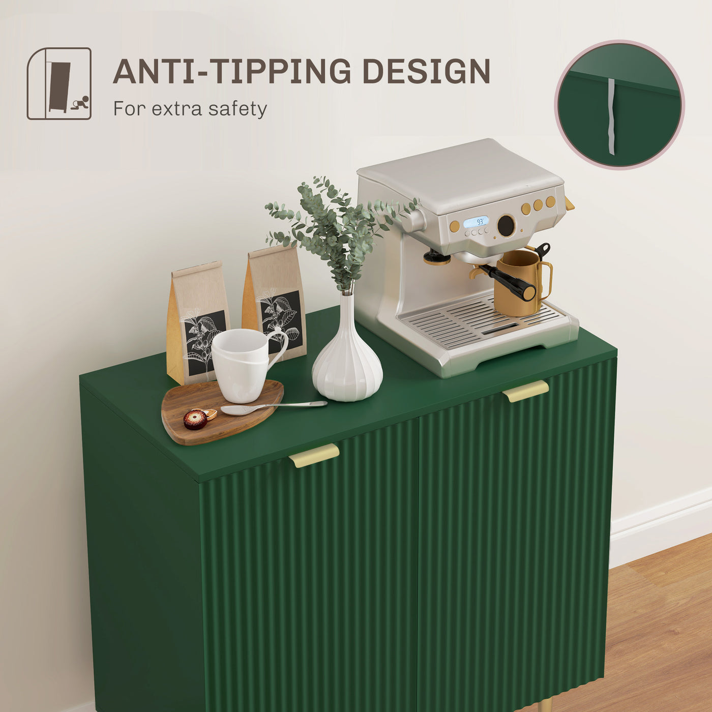 Modern Kitchen Storage Cabinet, Sideboard Buffet Cabinet with Adjustable Shelves and Metal Legs for Kitchen, Green