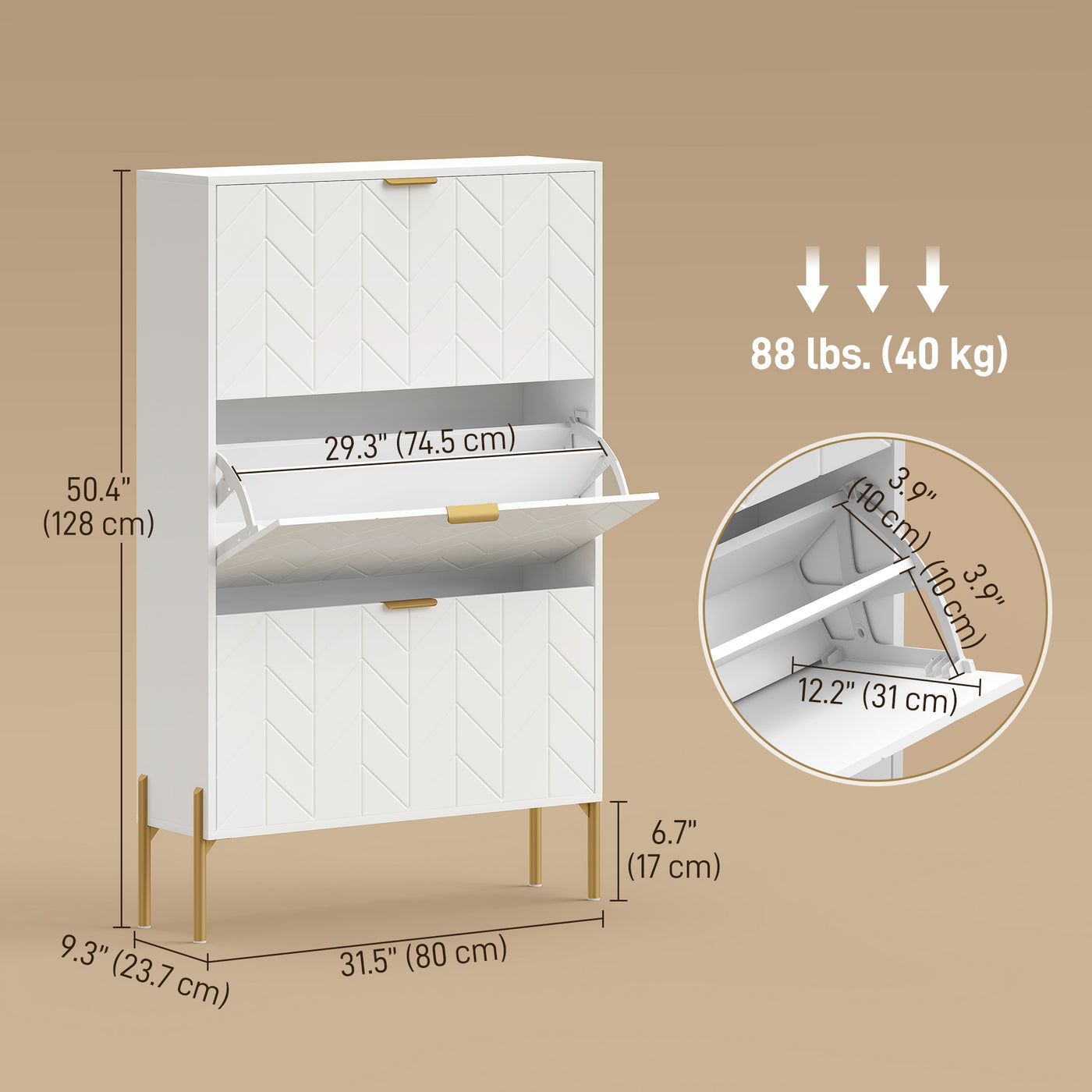 Shoe Cabinet with 3 Flip Drawers, Modern Narrow Shoe Storage Cabinet with Adjustable Shelves, White