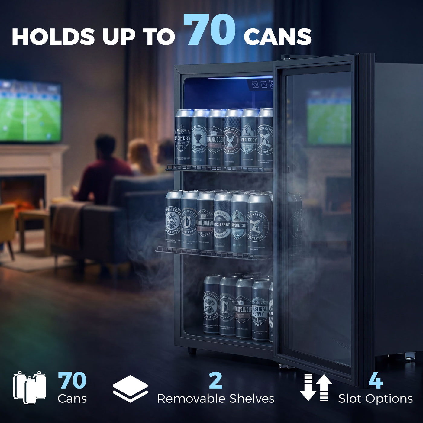 2.4 Cu.Ft Beverage Refrigerator, 70 Can Beverage Fridge Cooler with Double-Layer Glass Door