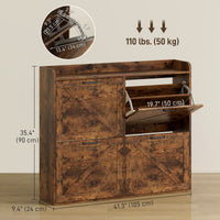 Narrow Shoe Storage Cabinet with 4 Flip Drawers, Adjustable Shelves, 16 Pair Farmhouse Shoe Cabinet, Rustic Brown