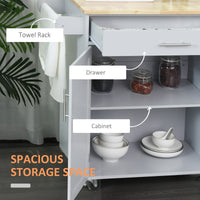 Rolling Kitchen Island Cart with Wood Top, Enough Storage Drawer Space with Towel Bar Rack Shelves, Portable Kitchen Utility Serving Cart Trolley on Wheels (Grey)