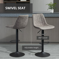 Adjustable Bar Stools Set of 2, Leathaire Swivel Barstools with Back and Footrest, Upholstered Bar Chairs for Kitchen, Dining Room, Home Pub, Grey