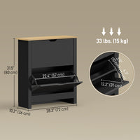 Shoe Storage Cabinet with 2 Flip Drawers and Adjustable Shelves for 8–12 Pairs of Shoes, Black