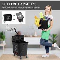 Compact Mop Bucket with Wringer, Mop Bucket on Wheels, 5 Gallon, Separate Dirty and Clean Water, Black
