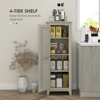 48" Kitchen Pantry Storage Cabinet w/ Barn Door, Kitchen Pantry Cabinet w/ Adjustable Shelves, Grey Wood Grain