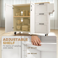 Kitchen Island with Drop Leaf, Rolling Kitchen Cart with Power Outlet, Cabinet, 3 Drawers, Spice Rack, Towel Bar, White