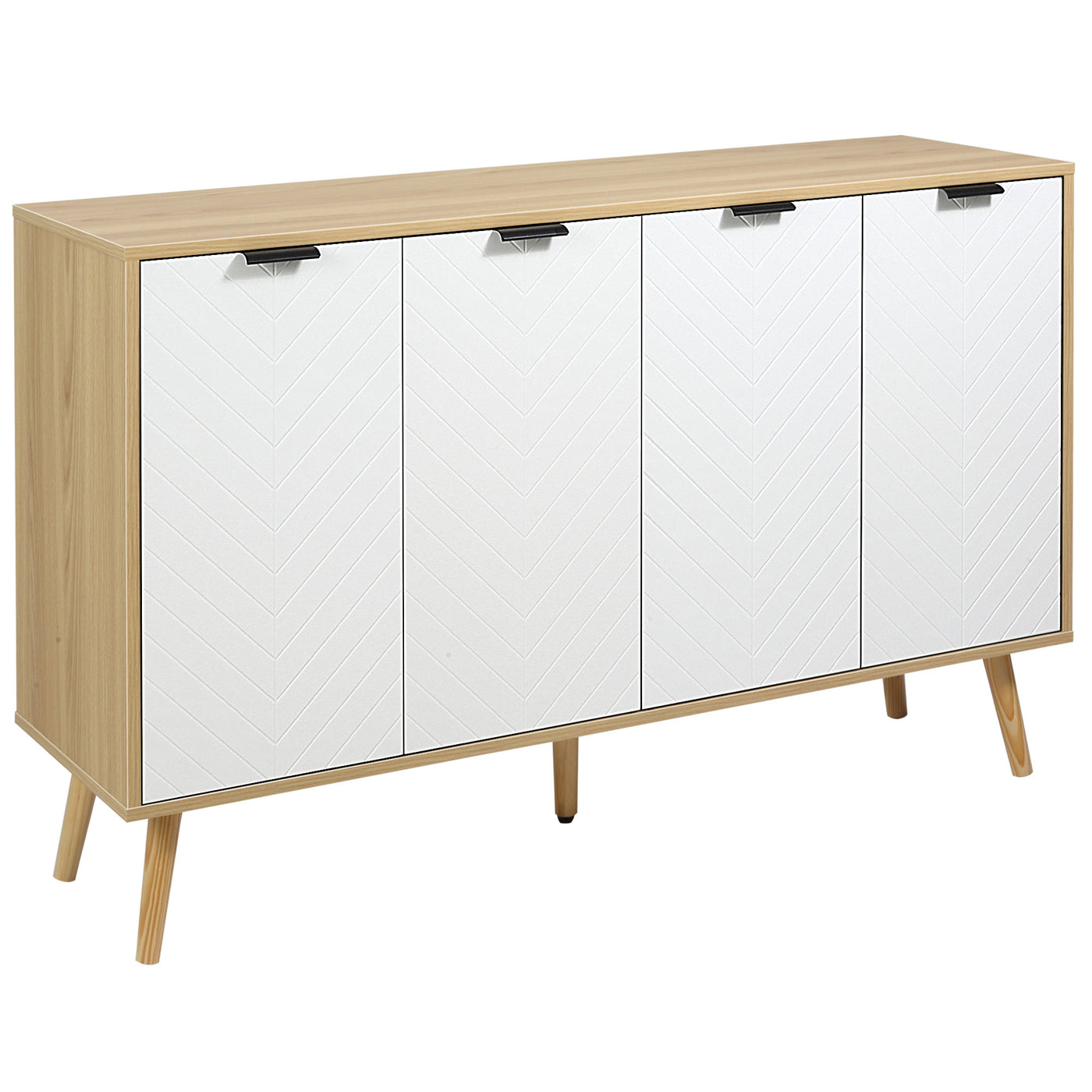 Modern Sideboard and Buffet, Dining Room Cabinet with Adjustable Shelves and 4 Doors, Natural