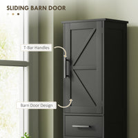 67" Tall Bathroom Cabinet, Narrow Bathroom Storage Cabinet with Drawer, Barn Doors and Adjustable Shelves, Black