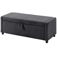 Storage Ottoman, Upholstered Corduroy End of Bed Bench with Thick Padding, Storage Bench for Bedroom, Dark Grey