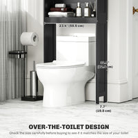 Modern Over The Toilet Storage, Bathroom Cabinets Over Toilet with Open Shelves and Double Door Cabinet, Black