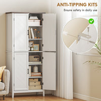 70" Tall Kitchen Storage Cabinet Modern Farmhouse Pantry Cabinet with 4 Chevron Doors and 4 Adjustable Shelves, White