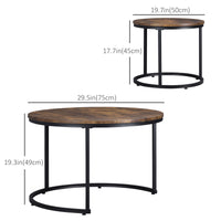 Nesting Tables, 29" Round Coffee Table Set of 2, Modern Side Tables for Living Room with Metal Base, Rustic Brown