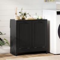 Tilt-Out Laundry Storage Cabinet, Modern Laundry Hamper with 2 Compartments for Bathroom Washroom, Black