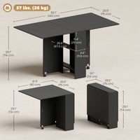 Extendable Dining Table, Collapsible Folding Table w/ 2-tier Shelves and Rolling Casters, Black