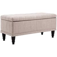 Storage Ottoman, Linen Fabric End of Bed Bench with Soft Close Lid, Button Tufted Storage Bench for Living Room, Entryway or Bedroom, 42" x 17" x 19", Beige