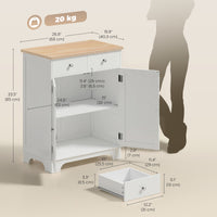Sideboard Buffet Cabinet with Storage, 27" Kitchen Cabinet with Adjustable Shelf, 2 Drawers and 2 Doors, Coffee Bar Cabinet with Rubberwood Tabletop, White