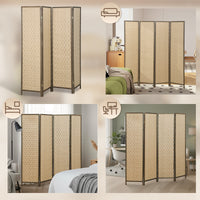 6 FT Room Divider, 4 Panel Folding Privacy Screen, Lightweight Handwoven Freestanding Partition for Home Office, Brown