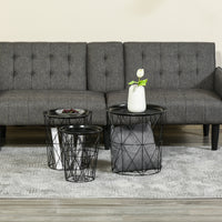 Set of 3 Nesting Coffee Tables with Storage, Round End Table with Removable Tray, Basket Side Tables with Metal Frame for Living Room, Black