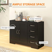 Modern Sideboard Buffet Cabinet with 4 Drawers and 2 Beadboard Doors, Kitchen Storage Cabinet, Black