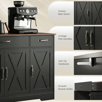 Sideboard Buffet Cabinet, 55" Farmhouse Kitchen Cabinet with 4 Barn Doors, 3 Drawers, 3 Adjustable Shelves, Black