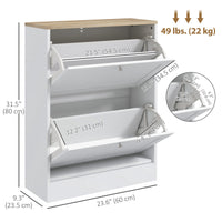 Slim Shoe Storage Cabinet, Modern Shoe Cabinet with 2 Flip Drawers and Adjustable Shelves for 8-12 Pairs, White