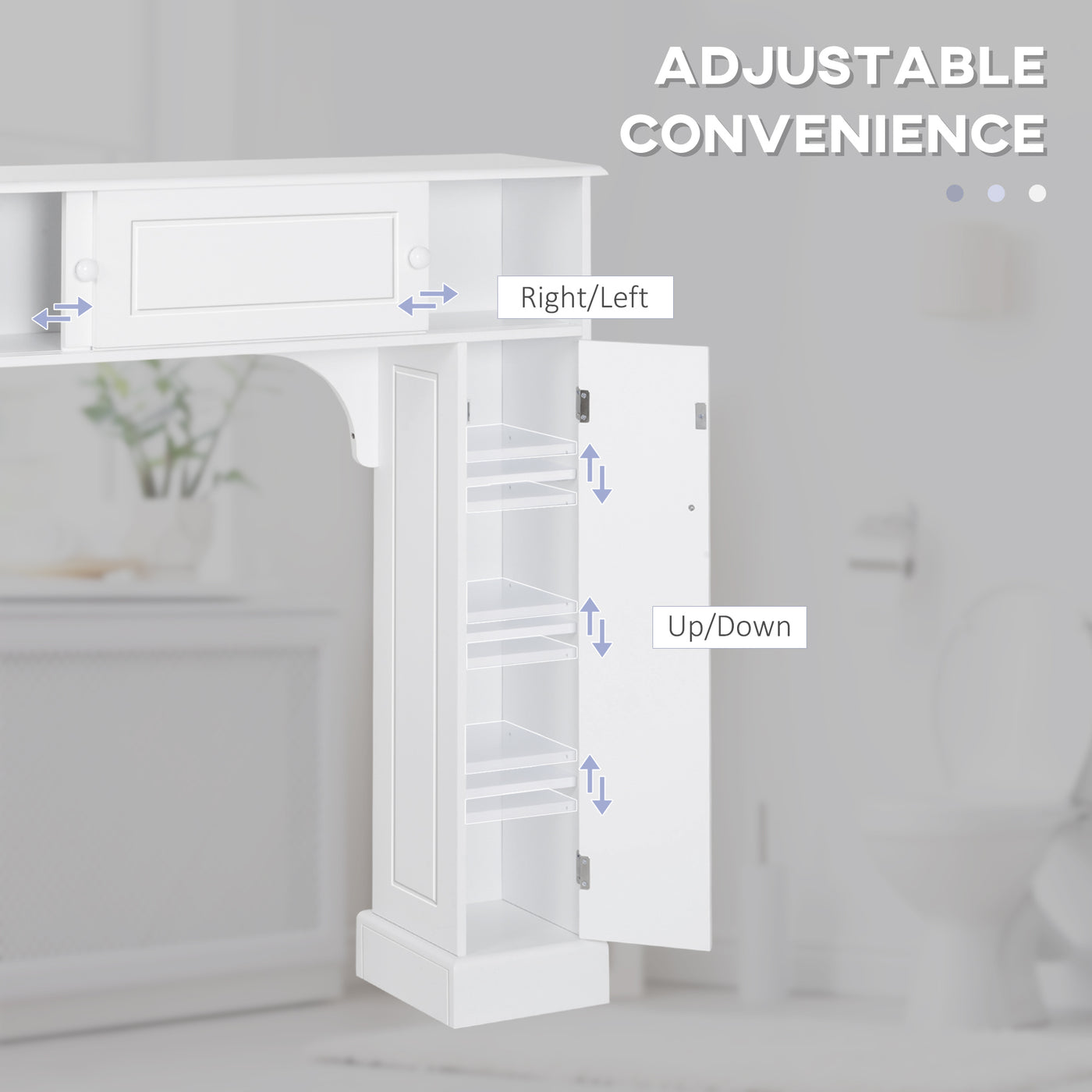 Modern Over The Toilet Storage, Bathroom Cabinets Over Toilet with 2 Sliding Doors, 3 Adjustable Shelves, White