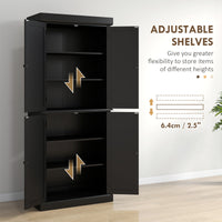 72.5" Freestanding Kitchen Pantry Cabinet with 4 Doors, Black
