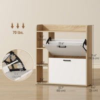 Shoe Cabinet with 2 Flip Drawers, 3 Side Compartments, Adjustable Shelves, 8-12 Pairs for Entryway Hallway, Natural