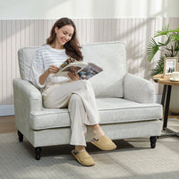 Modern Accent Chair, Leathaire Armchair with Turned Legs and Wide Seat, Single Sofa for Bedroom, Living Room, Cream White