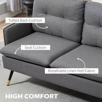 55" Loveseat Sofa, Linen Love Seat w/ S spring, Steel Legs and Button Tufting, Small Couch for Living Room, Dark Grey