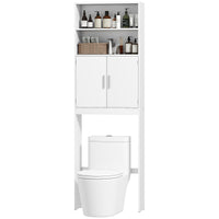 Over The Toilet Storage Cabinet, Freestanding 4-Tier Bathroom Organizer with Adjustable Shelf and 2 Doors, White