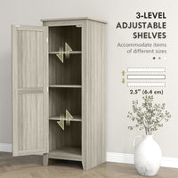 48" Kitchen Pantry Storage Cabinet w/ Barn Door, Kitchen Pantry Cabinet w/ Adjustable Shelves, Grey Wood Grain