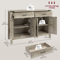 Side Cabinet, Farmhouse Kitchen Storage Cabinet w/ 2 Drawers and Shelves for Living Room, Entryway, Grey