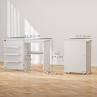 Sewing Machine Cabinet, Folding Sewing Table with Storage Shelf, Bins and Lockable Wheels for Small Space, White