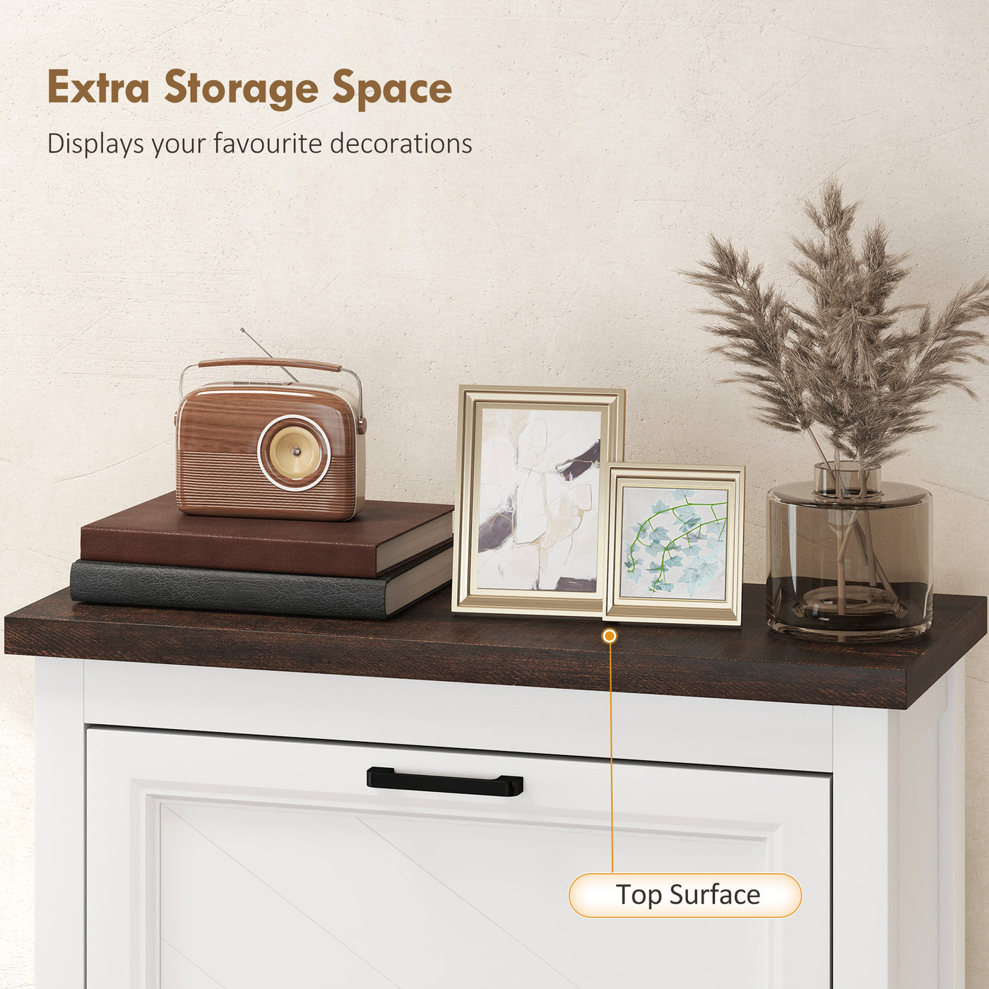 Shoe Cabinet with 3 Flip Drawers, Farmhouse Narrow Shoe Storage Cabinet with Adjustable Shelves, White