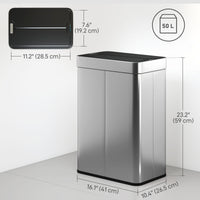 14.5 Gal (55 L) Sensor Can, Garbage Can with Soft-Close Butterfly Lid, Fingerprint-Proof Stainless Steel, Silver