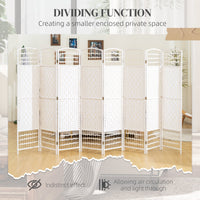 8 Panel Folding Room Divider, Portable Privacy Screen, Wave Fiber Room Partition for Home Office, White