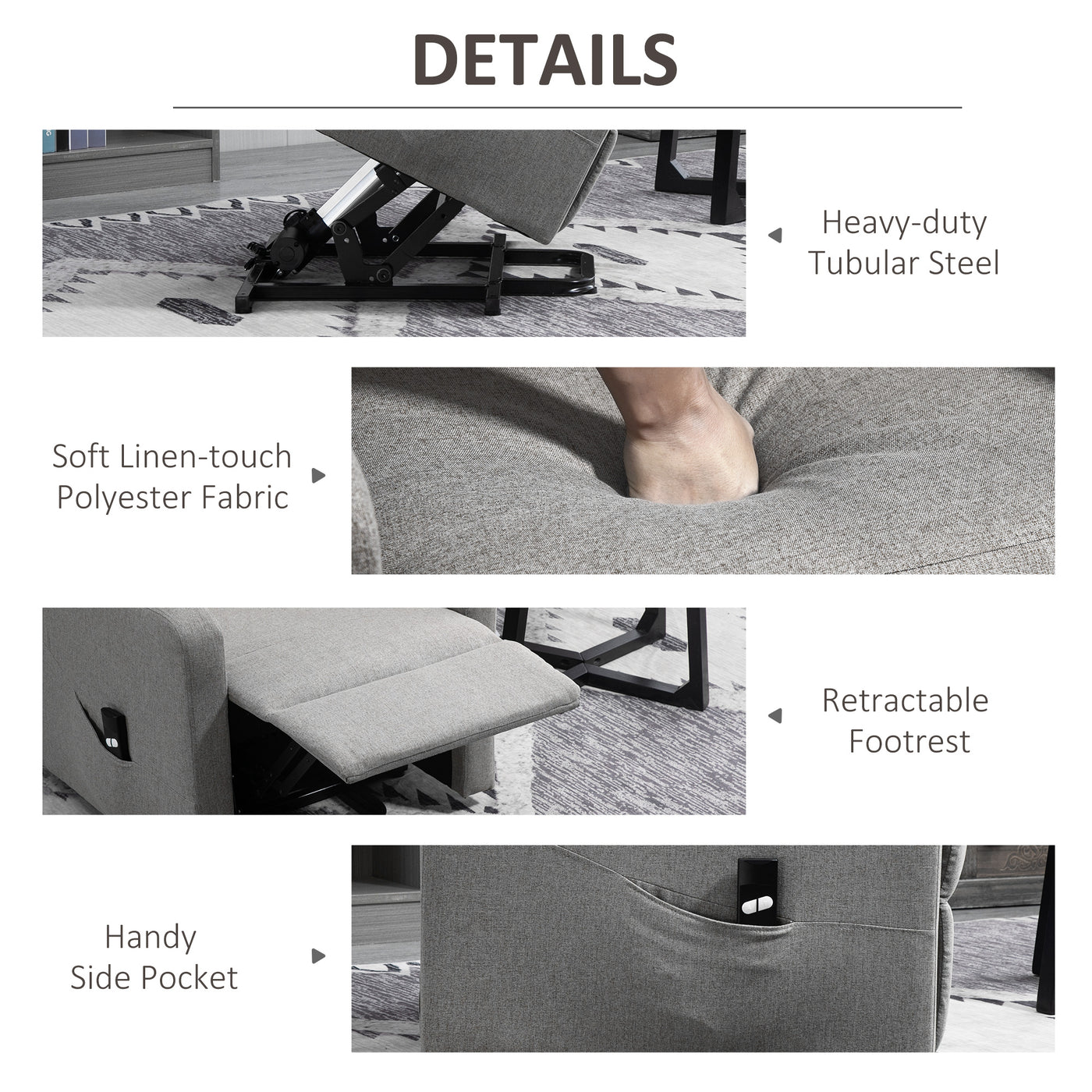 Electric Lift Recliner Chair Rising Power Chaise Lounge Fabric Sofa with Remote Control & Side Pocket for Living Room