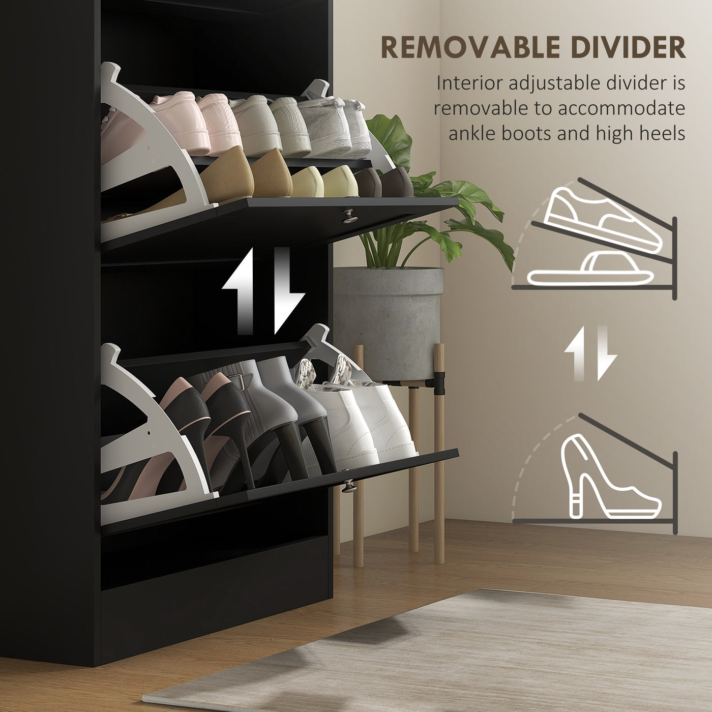 Modern Shoe Storage with 3 Flip Drawers and Adjustable Shelves, Shoe Cabinet Organizer for 12-18 Pairs of Shoes, Black