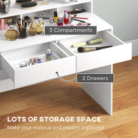 Vanity Table, Makeup Dressing Table with LED Lighting Mirror, Drawers, for Bedroom, White