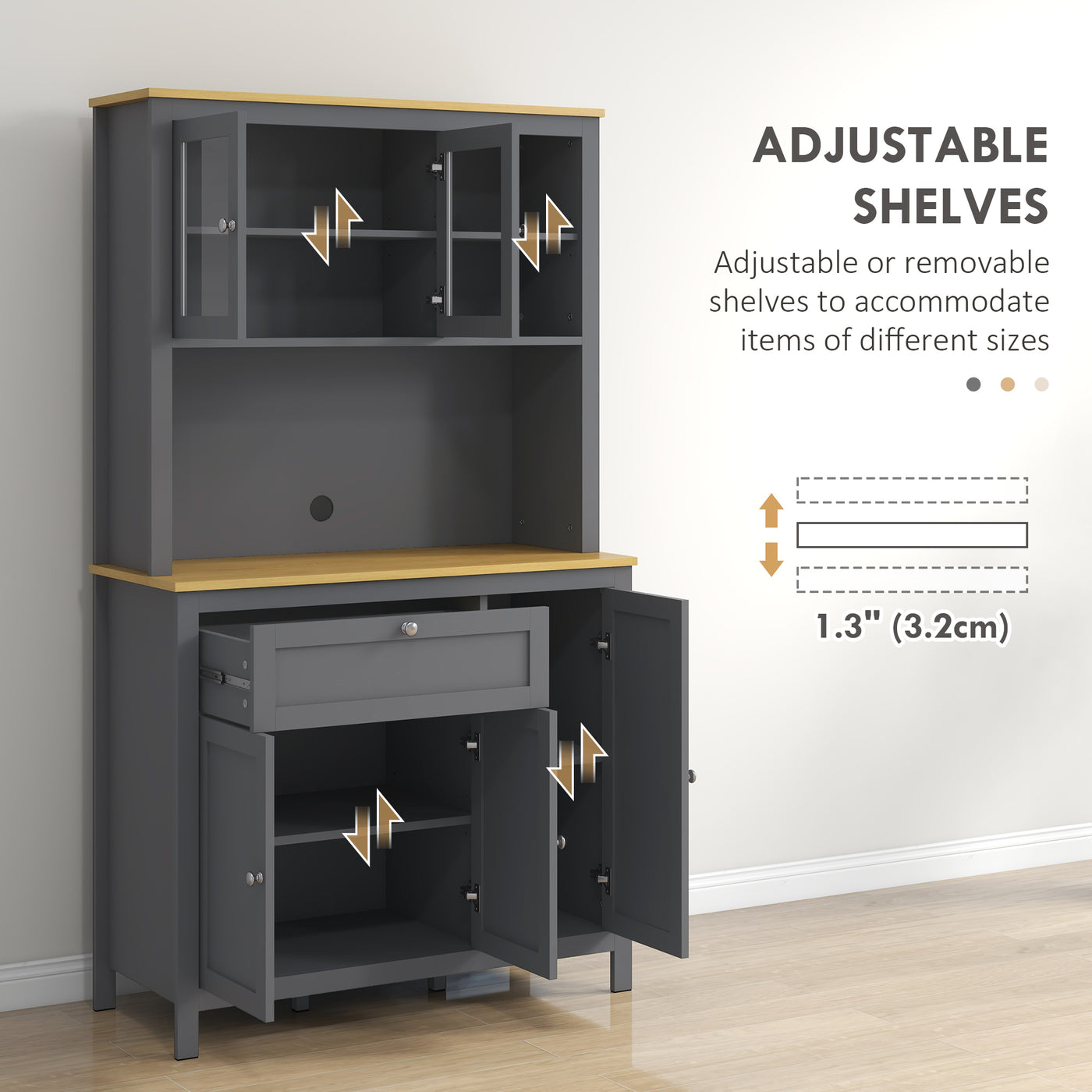 5-Door Kitchen Pantry Cabinet, Freestanding Storage Cabinet Cupboard with Adjustable Shelves, 71"
