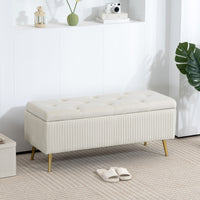 Storage Ottoman Bench, 43 Inch Large Storage Chest with Steel Legs and Padded Seat, Foot Rest, Load 485 lbs, Beige