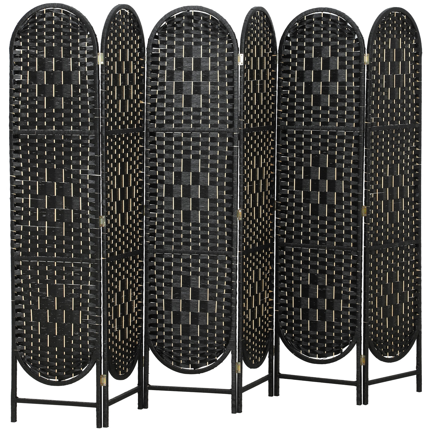 Bohemian Privacy Screen, Folding Room Divider with 6 Panels and Arched Top for Bedroom Living Room Office, Black