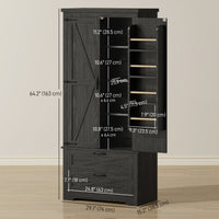 Farmhouse Kitchen Pantry Storage Cabinet, 64" Freestanding Kitchen Pantry Cabinet with Drawers, Distressed Black